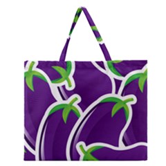Vegetable Eggplant Purple Green Zipper Large Tote Bag