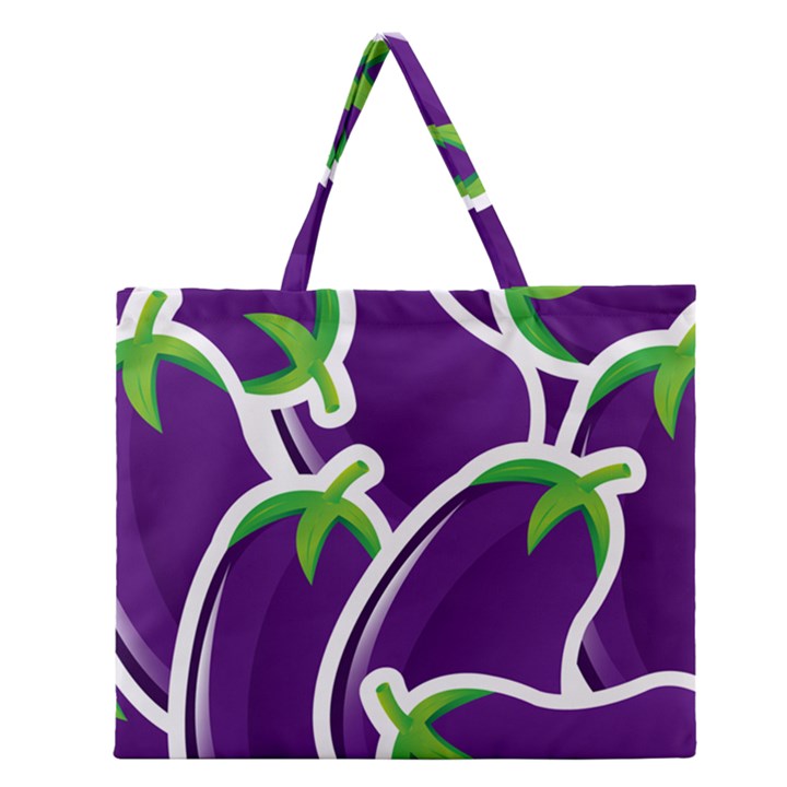 Vegetable Eggplant Purple Green Zipper Large Tote Bag