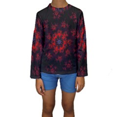 Fractal Abstract Blossom Bloom Red Kids  Long Sleeve Swimwear