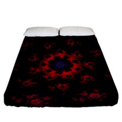 Fractal Abstract Blossom Bloom Red Fitted Sheet (California King Size)