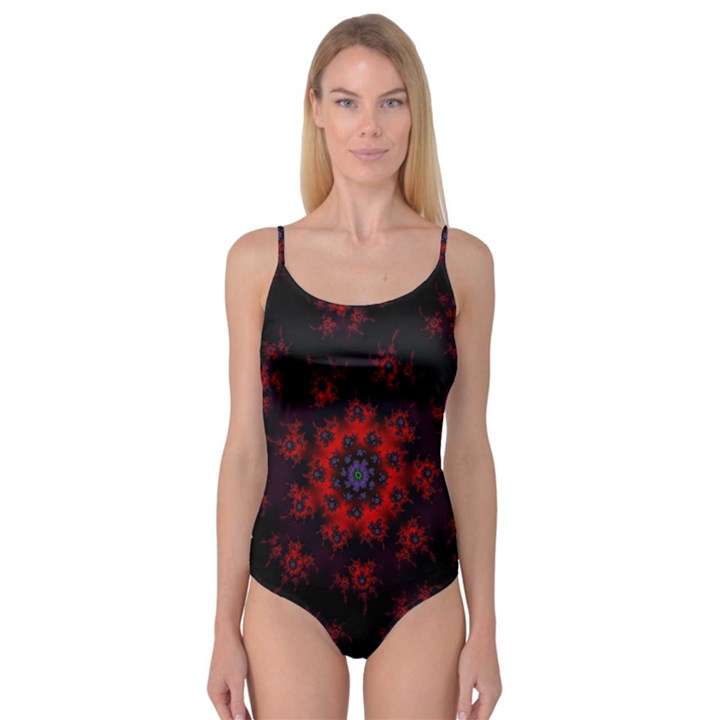 Fractal Abstract Blossom Bloom Red Camisole Leotard 