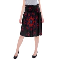 Fractal Abstract Blossom Bloom Red Midi Beach Skirt