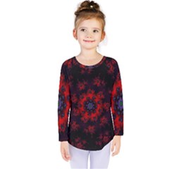 Fractal Abstract Blossom Bloom Red Kids  Long Sleeve Tee