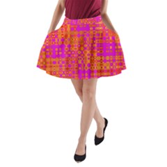 Pink Orange Bright Abstract A-line Pocket Skirt