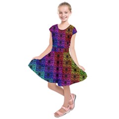 Rainbow Grid Form Abstract Kids  Short Sleeve Dress