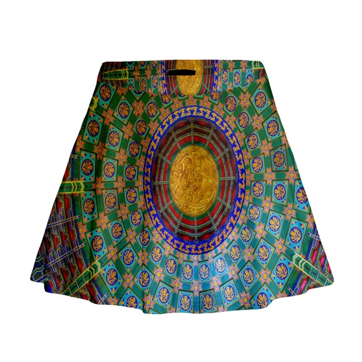 Temple Abstract Ceiling Chinese Mini Flare Skirt