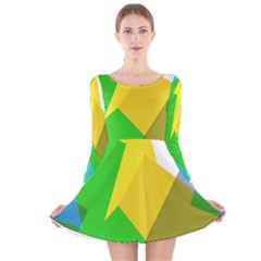 Green Yellow Shapes        Long Sleeve Velvet Skater Dress