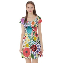 Floral Bee & Ladybug Short Sleeve Skater Dress