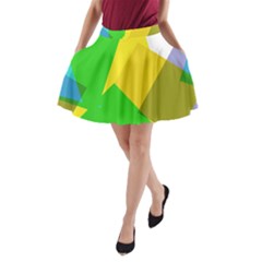 Green Yellow Shapes        A-line Pocket Skirt