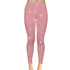 Pink Background With White Hearts On Lines Leggings  by TastefulDesigns
