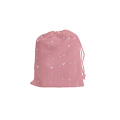 Pink Background With White Hearts On Lines Drawstring Pouches (small) 