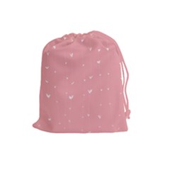 Pink Background With White Hearts On Lines Drawstring Pouches (large) 
