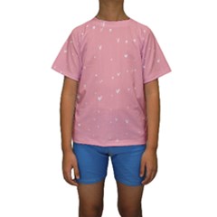 Pink Background With White Hearts On Lines Kids  Short Sleeve Swimwear