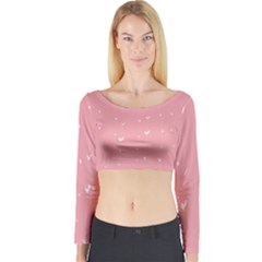 Pink Background With White Hearts On Lines Long Sleeve Crop Top