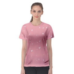 Pink Background With White Hearts On Lines Women s Sport Mesh Tee