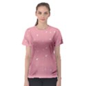 Pink background with white hearts on lines Women s Sport Mesh Tee View1
