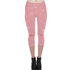 Pink Background With White Hearts On Lines Capri Leggings 