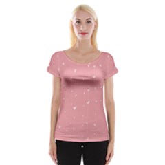Pink Background With White Hearts On Lines Women s Cap Sleeve Top