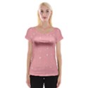 Pink background with white hearts on lines Women s Cap Sleeve Top View1