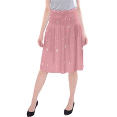 Pink Background With White Hearts On Lines Midi Beach Skirt