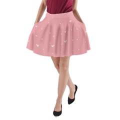 Pink Background With White Hearts On Lines A-line Pocket Skirt
