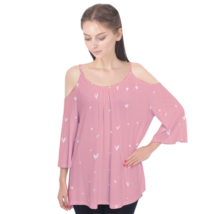 Pink background with white hearts on lines Flutter Tees