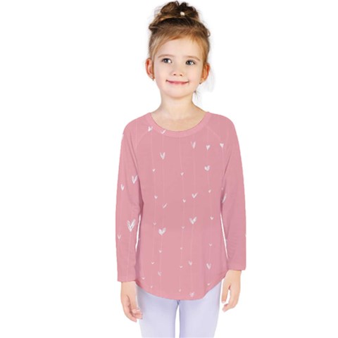 Pink Background With White Hearts On Lines Kids  Long Sleeve Tee by TastefulDesigns