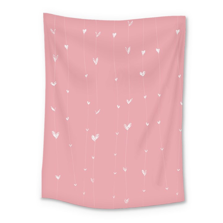 Pink background with white hearts on lines Medium Tapestry