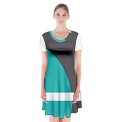 Turquoise Line Short Sleeve V-neck Flare Dress by mugebasakart