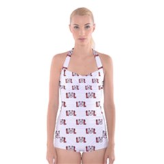 Funny Emoji Laughing Out Loud Pattern  Boyleg Halter Swimsuit  by dflcprintsclothing