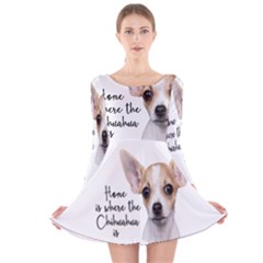 Chihuahua Long Sleeve Velvet Skater Dress