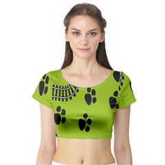 Green Prints Next To Track Short Sleeve Crop Top (tight Fit) by Nexatart