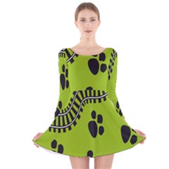 Green Prints Next To Track Long Sleeve Velvet Skater Dress