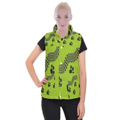 Green Prints Next To Track Women s Button Up Puffer Vest by Nexatart