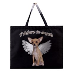 Angel Chihuahua Zipper Large Tote Bag