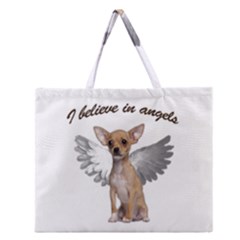 Angel Chihuahua Zipper Large Tote Bag by Valentinaart