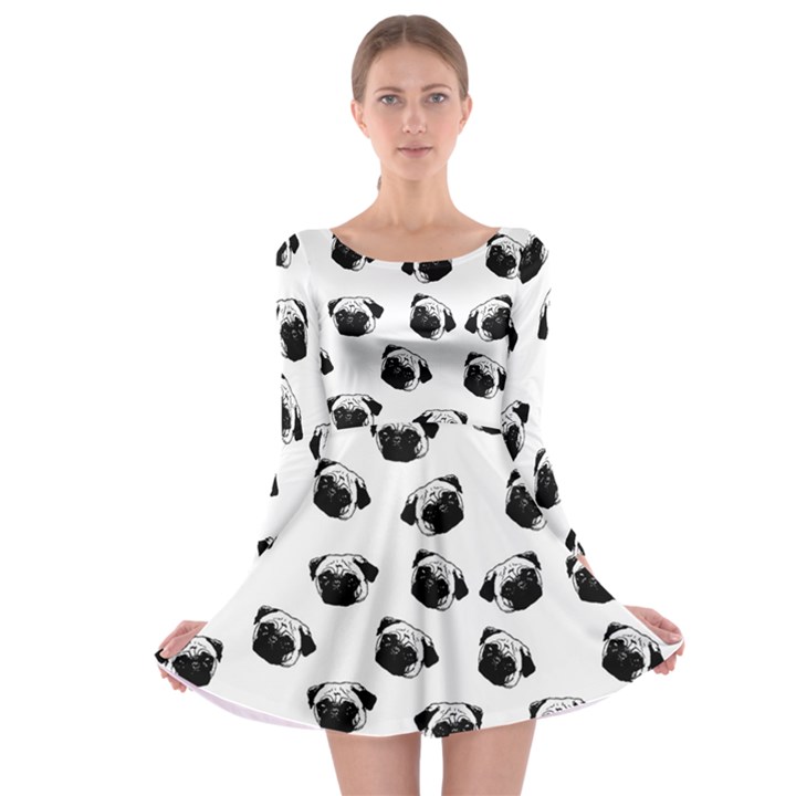 Pug dog pattern Long Sleeve Skater Dress
