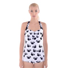 Pug Dog Pattern Boyleg Halter Swimsuit  by Valentinaart