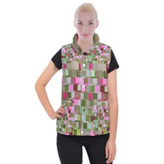 Color Square Tiles Random Effect Women s Button Up Puffer Vest by Nexatart