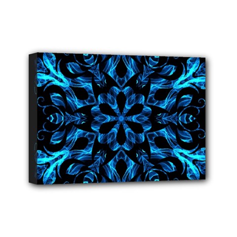 Blue Snowflake On Black Background Mini Canvas 7  X 5  by Nexatart