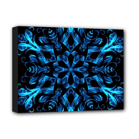 Blue Snowflake On Black Background Deluxe Canvas 16  X 12  