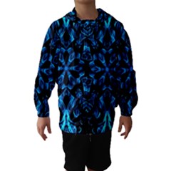 Blue Snowflake On Black Background Hooded Wind Breaker (kids) by Nexatart