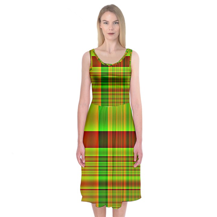 Multicoloured Background Pattern Midi Sleeveless Dress