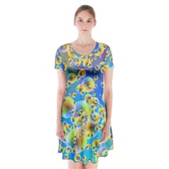 Color Particle Background Short Sleeve V-neck Flare Dress by Nexatart