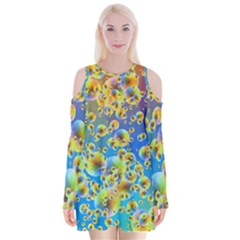 Color Particle Background Velvet Long Sleeve Shoulder Cutout Dress by Nexatart