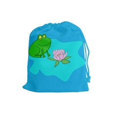 Frog Flower Lilypad Lily Pad Water Drawstring Pouches (large)  by Nexatart