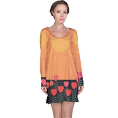 Love Heart Valentine Sun Flowers Long Sleeve Nightdress by Nexatart