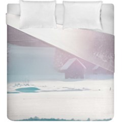 Winter Day Pink Mood Cottages Duvet Cover Double Side (king Size) by Nexatart