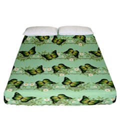 Green Butterflies Fitted Sheet (california King Size)