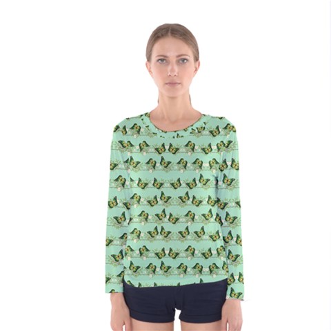 Green Butterflies Women s Long Sleeve Tee by linceazul